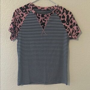Striped and Leopard Print Women's Top